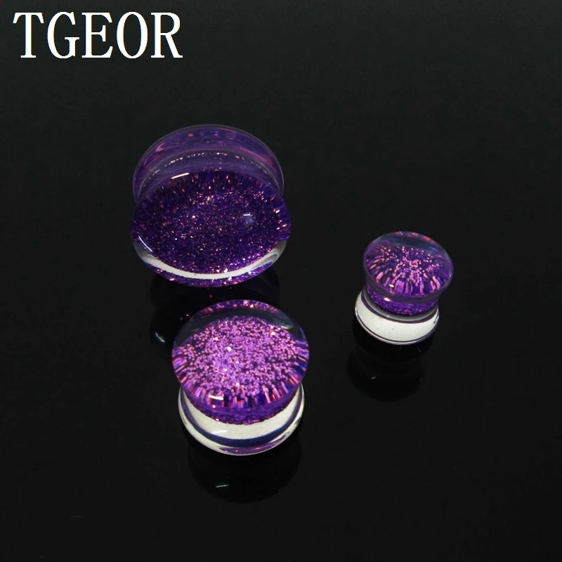 Retail ear expander Hot charm 1 pair mixed gauges inner glitter UV acrylc saddle piercing ear plugs