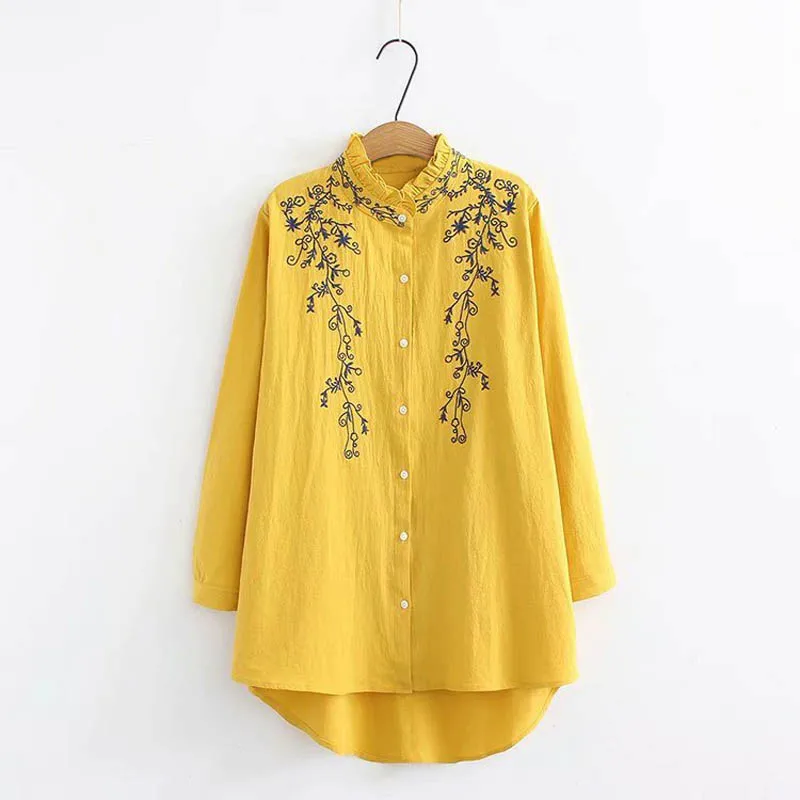 

150Kg Plus Size Spring Summer Embroidered Lotus Leaf Collar Front Short Back Long Shirt Bust 150cm 5XL 6XL 7XL 8XL 9XL 3 Colors