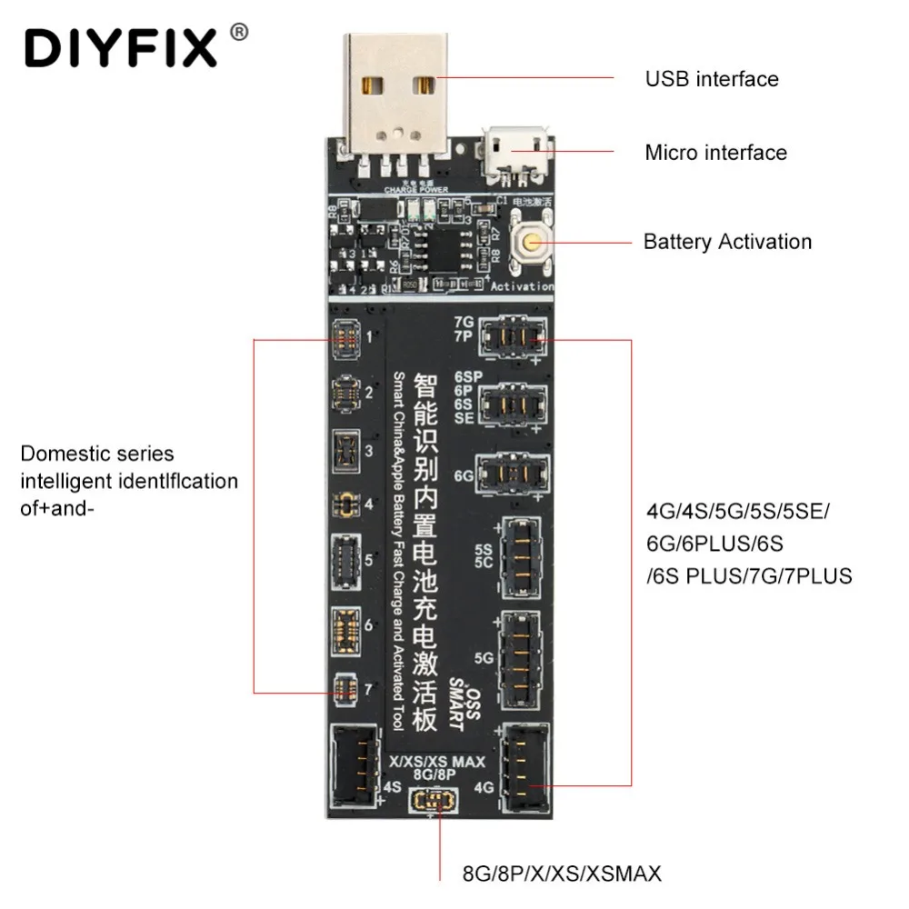 DIYFIX-لوحة تنشيط شاحن البطارية ، مصدر طاقة لهاتف iPhone 4-XR XS Max ، لهاتف Samsung xiaomi Huawei OPPO VIVO ZET