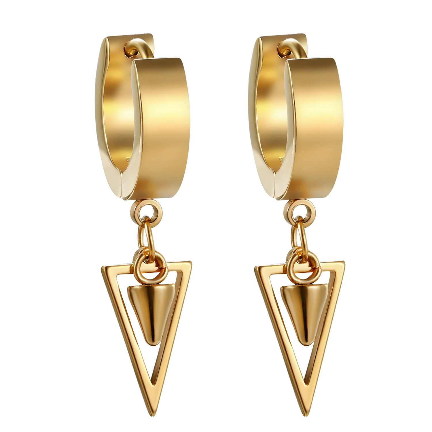 BONISKISS Huggie Hinged Beauty Uniex Earrings with Drop Geometric Triangle Rivet Dangling Earring for Men Women Wholesale