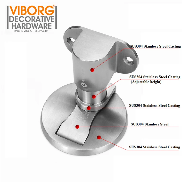 VIBORG Deluxe SUS304 Stainless Steel Casting Adjustable Floor-mounted Magnetic Magnet Door Stopper Door Stops Doorstop RS-40F
