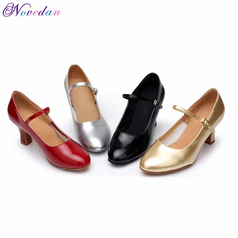 Patent Leather Shiny Closed Toe Salsa Shoes Black Gold Silver Red Ballroom Tango Latin Dance Shoes For Women 5cm/7cm Heels