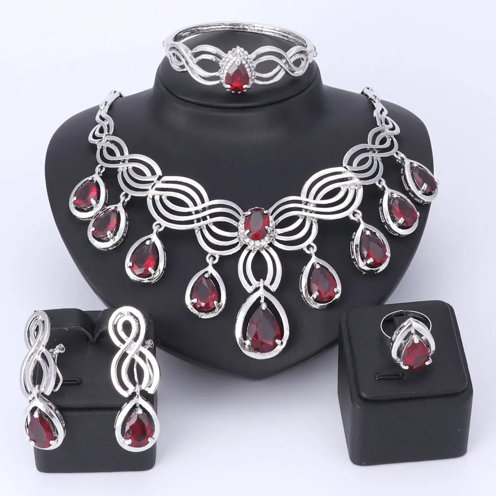 Top Exquisite Dubai Tassel Gem Jewelry Set Luxury Gold Color Crystal Necklace Big Nigerian Wedding African Beads Jewelry Sets