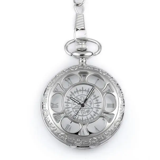 Vintage silver Black Butler Fashion quartz Hollow out Modern hours Necklace pocket watches gift