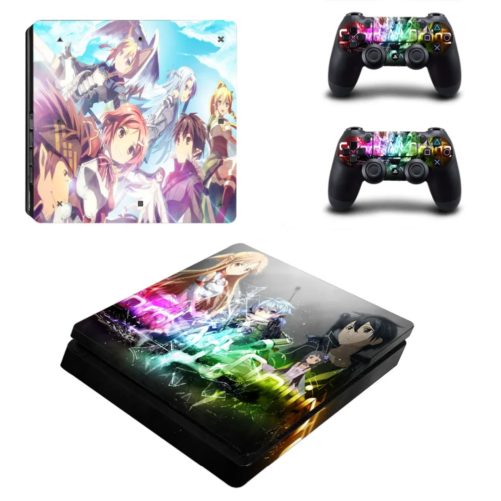 Anime Sword Art Online SAO Decal PS4 Slim Skin Sticker For Sony PlayStation 4 Console and 2 Controllers PS4 Slim Skin Sticker