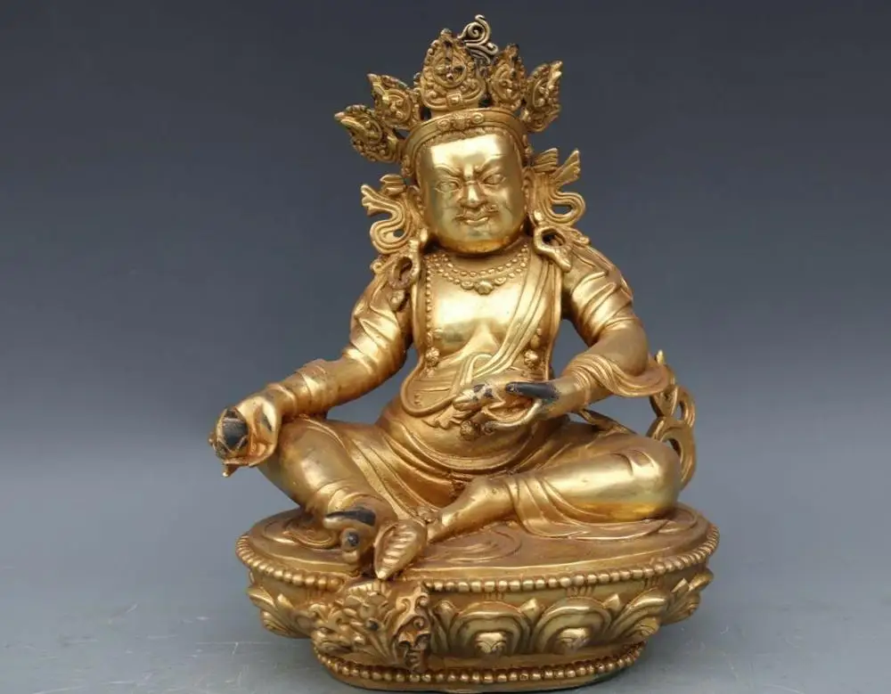 Tibet Buddhism Temple Exquisite Bronze Copper Gild yellow Jambhala Buddha Statue