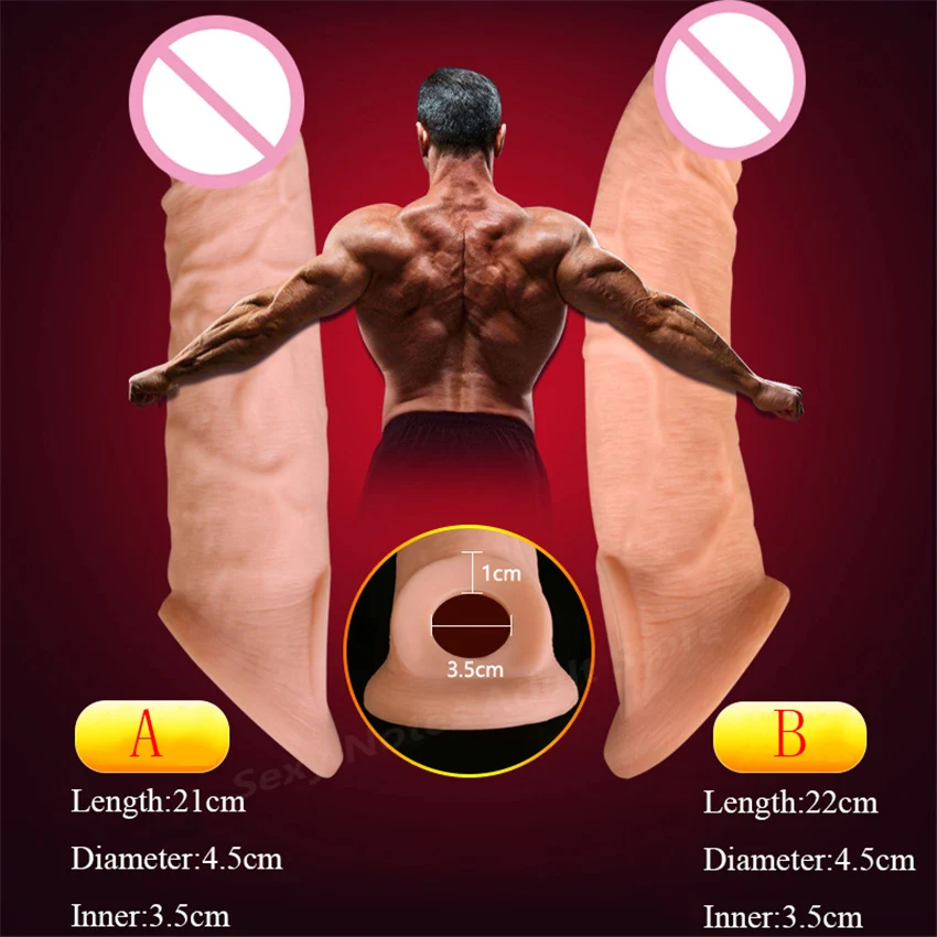 Soft Silicone Extender Dildo Male Cock Ring Reusable Realistic Penis Sleeve Delay ejaculation Condom for Men Adult Sex Toys Gay