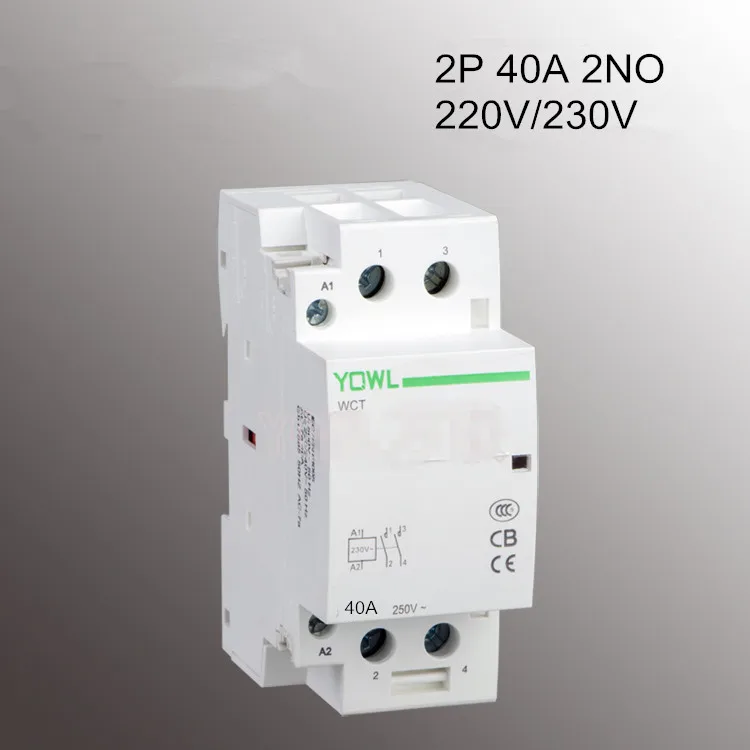 2P 40A 220V/230V 400V~ 50/60HZ  Din rail Household Home Hotel Modular AC Contactor WCT 2NO