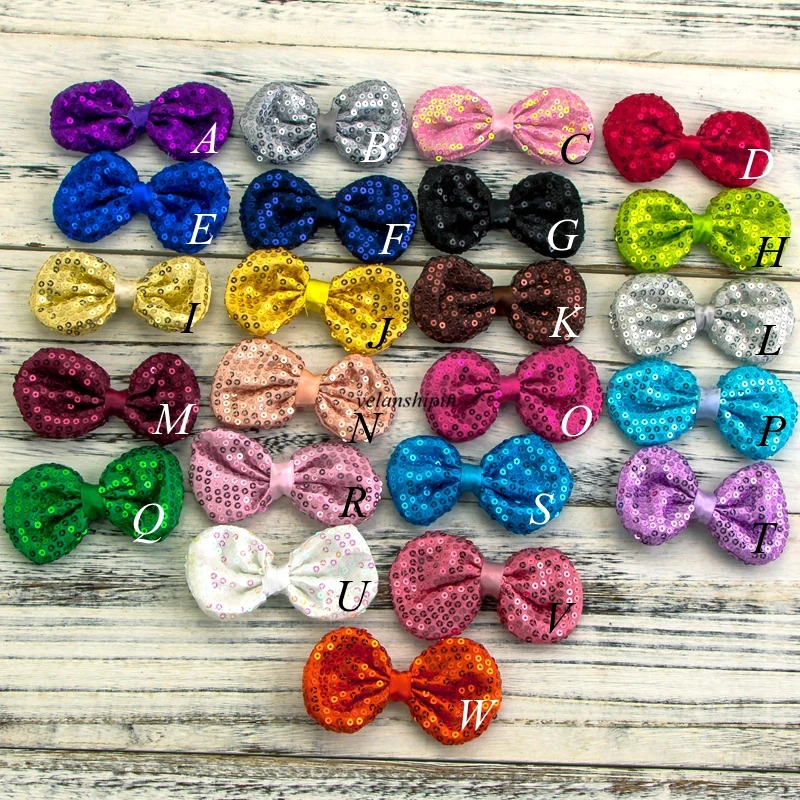 50pcs/lot 3.5 Inch Luxurious Sequin Hair Bows Clips For Headbands Big Bowknot For Girls Apparel Accessory Kids Flower Headwear