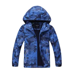 Boys All-Over Printed Waterproof Fleece Lined Zip Hiking Jackets School Kids Outfit Track Coat Tops Children Outerwear 5-14 Yrs