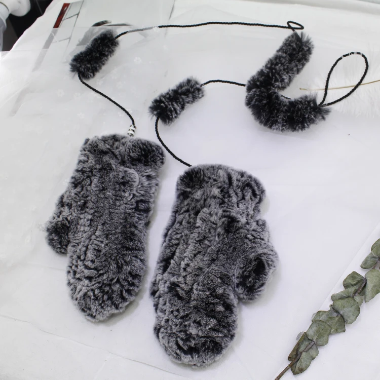 2020 FXFURS new fashion Real Rex Rabbit Fur Knitted Winter Warm Gloves Mittens with Hanging String Fashion for Women Female