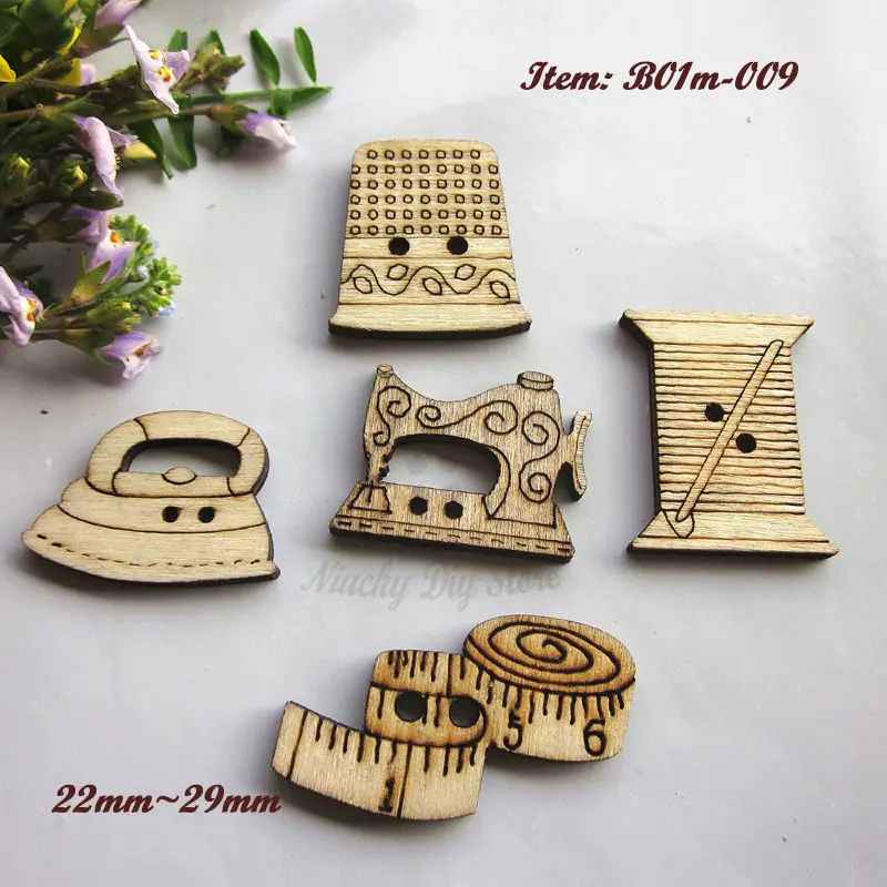 60pcs mixed 4-5 / 1 shape Sewing series Pin plug Iron Sewing Spools Tape wood buttons for sewing scrapbooking craft accessories