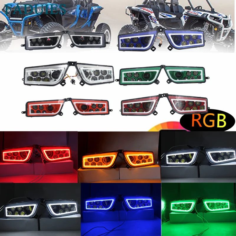 

FADUIES ATV UTV POLARIS RZR LED Headlights with RGB lights - ATV Part POLARIS RZR 1000 XP Control RGB LED Halo Headlight