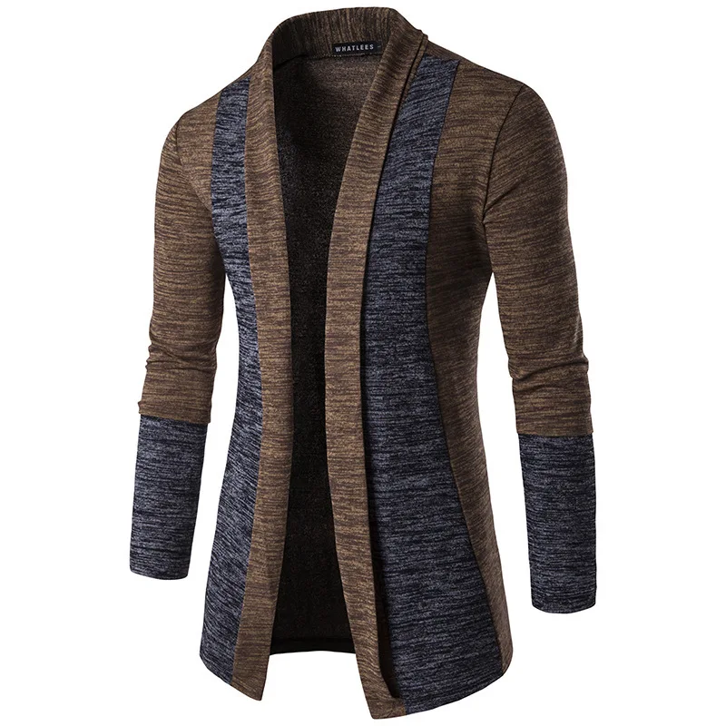 Cardigan de couture rétro britannique pour hommes, manteau mince, pull décontracté, veste d\'automne, mode