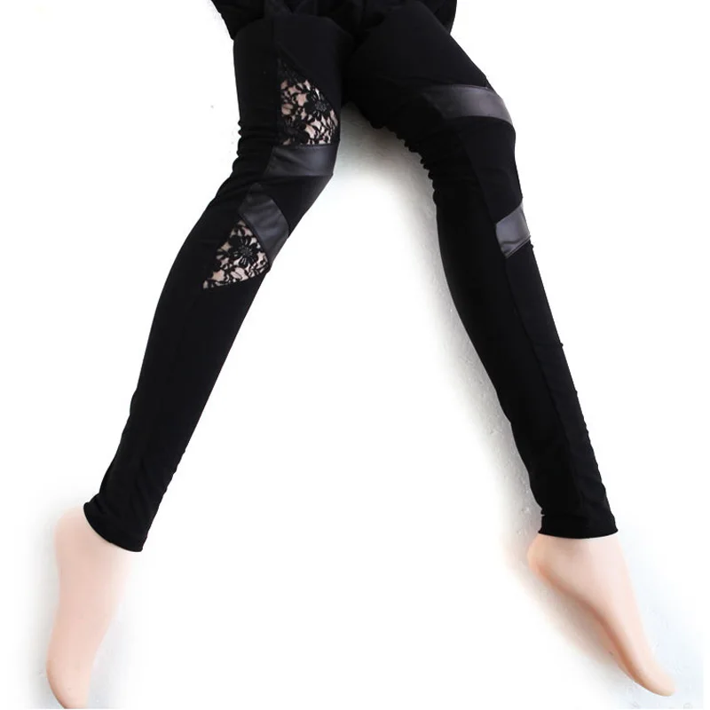 Leggings en cuir et dentelle pour femmes, pantalon de combat en coton, ajouré, à la mode, été/automne, S-XL