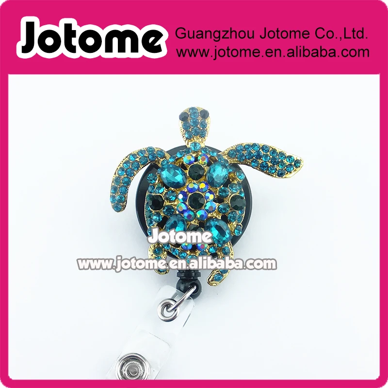 50pcs/lot Turquoise Rhinestone Sea Turtle Badge Reel Nurse Badge Retractable ID Badge Holder