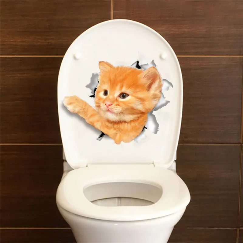 Lovely Cat Kitten Toilet Seat Stickers Restroom Decoration 3d Animals Pet Home Mural Art Diy Wall Decals Peel And Stick Poster