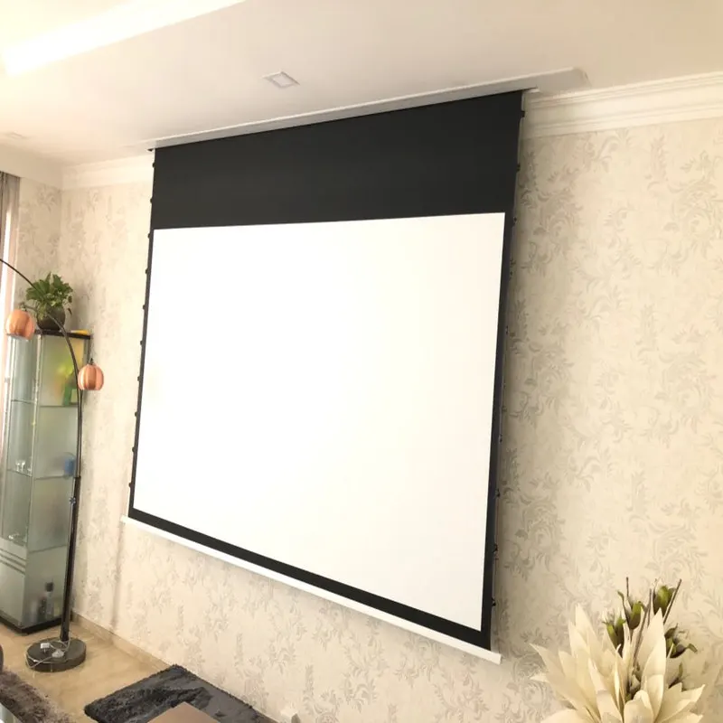 R2THCWW-Écran de Projecteur Encastré avec Tension à Onglet Intégré, Qualité Supérieure, 16:10, Progressif, Blanc, HD