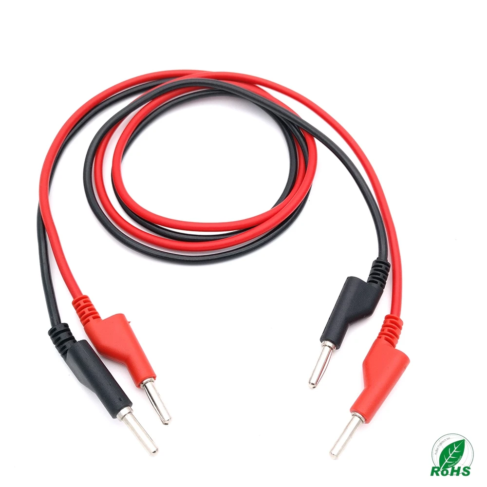 1Pair Double End 4mm Male Banana Plug Soft Silicone Test Cable Connector Multimeter Test Lead Red + Blcak#