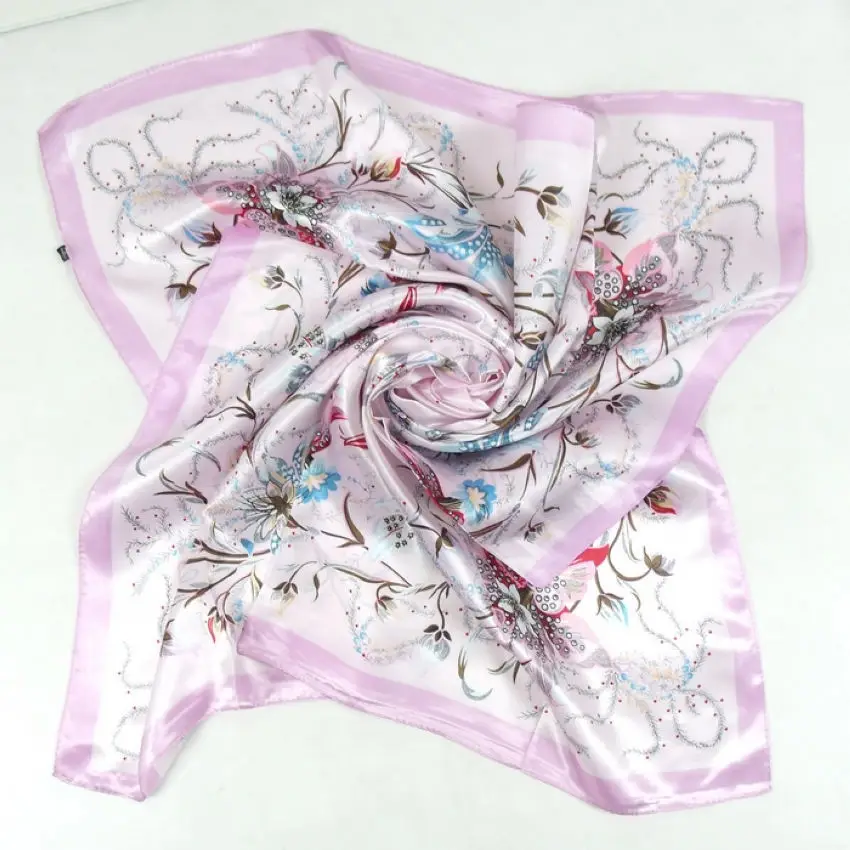 Fashion Brand Female Pink Scarf Hijab,Women Polyester Silk Scarf Printed,Flowers Design Satin Big Square Scarf/Shawl For Ladies