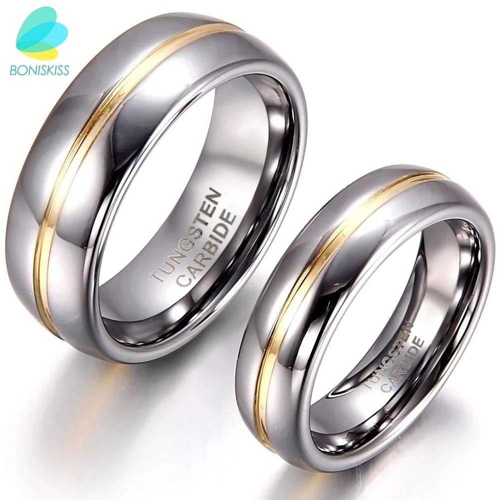 

BONISKISS Couple Inset Tungsten Carbide Ring for Anniversary Engagement Wedding Rings 6/8 mm Bague Femme Lovers' Jewelry Ring