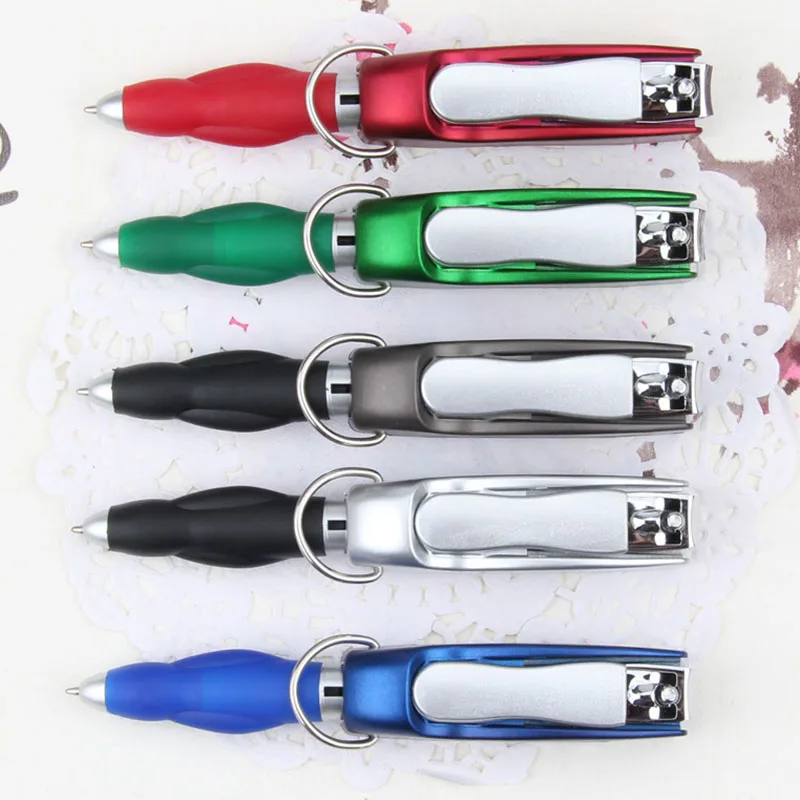 Creative Protable Key Chain Ballpoint Pen Fashion Multifunction Metal Nail Clippers Pen Mini Office School Tool Supplies