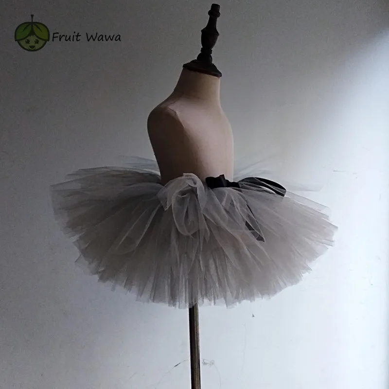 Handmade Girls Fluffy Dance Ballet Tutu Skirt Grey Color Nylon Baby Kids Birthday Party  Costume Tulle Tutu Skirt