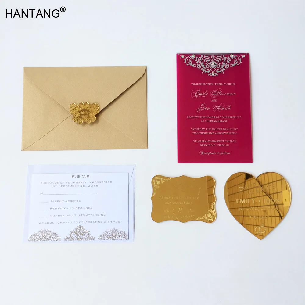 

115x175mm Rectangle Shape Burgandy color Acrylic Wedding Invitation Card Set 100 Sets Per Lot