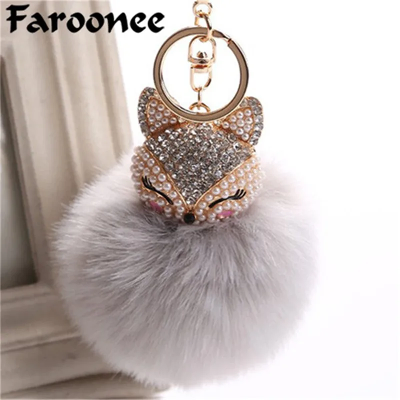 Charms Crystal Faux Fox Fur Keychain Women Trinkets Suspension Bags Car Key Chain Key Ring Toy Gifts Llaveros Jewelry Pendants