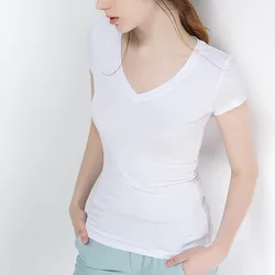 S-5XL New Women's Cotton T-shirt Summer 2026 Casual Elasticity Short-sleeve V-neck Slim Bottom T-shirt Girl's Tops Tees Female