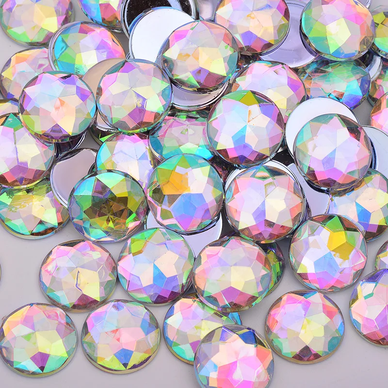 6 8 10 12 20 18 30 36 52mm Large Clear AB Rhinestone Applique Flatback Acrylic Gems Round Crystal Stones Non Sew Diamond Strass