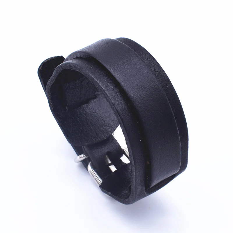 Hot Sale Fashion Punk Adjustable Length Double Layer Genuine Leather Bracelets for Women Men Jewelry Wrap Wristband