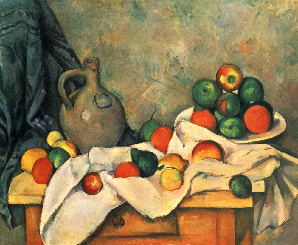 

Handmade famous Oil Painting Reproduction on linen canvas,curtain-jug-and-fruit-1894 BY paul Cezanne,Landscape oil painting