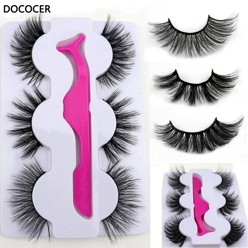 

3D норковые ресницы DOCOCER 3 пары, накладные ресницы, натуральный макияж, наращивание ресниц, Длинные перекрестные объемные мягкие Накладные ресницы