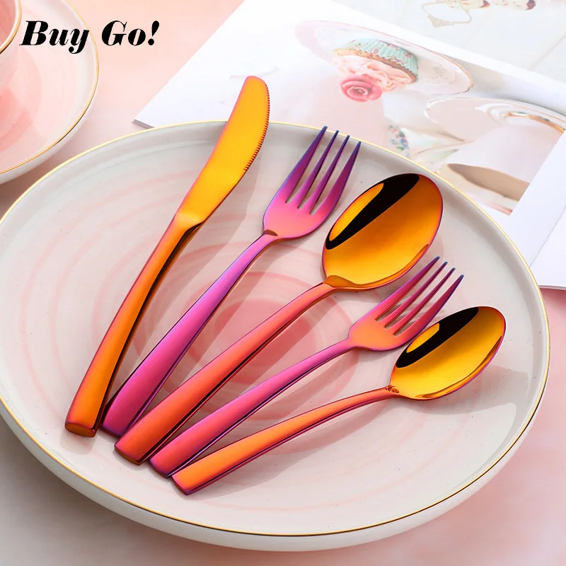 

5-35PCS Colored Red Flatware Set Tableware 18/10 Stainless Steel Steak Knife Fork Spoon Dinner Western Food Rainbow Cutlery Gift