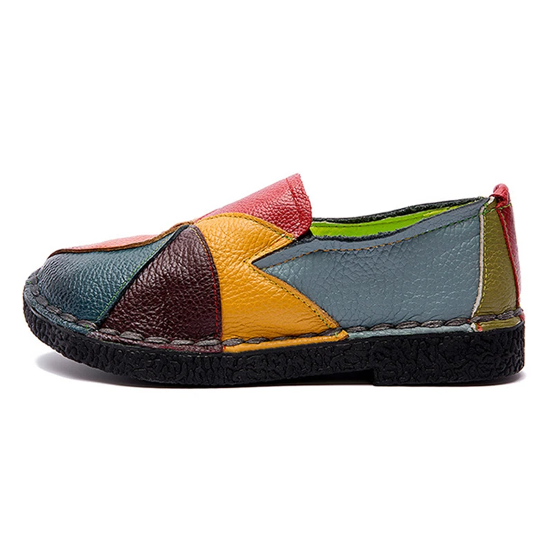 WOIZGIC Female Ladies Women Mother Genuine Leather Shoes Flats Designer Loafers Moccasins Slip On Colorful Plus Size 41 42