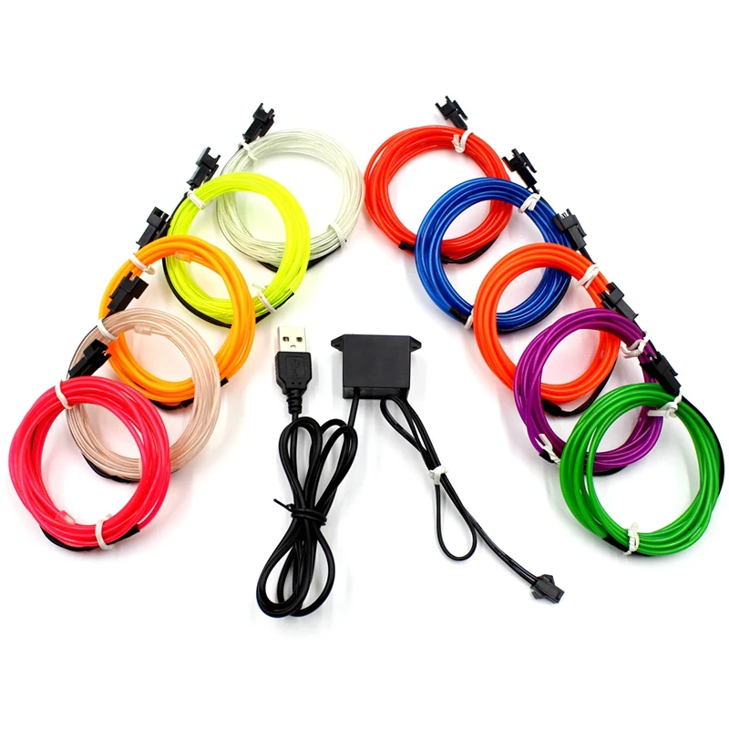 usb luz de neon danca festa decoracao do carro luz neon lampada led flexivel el fio corda tubo impermeavel tira conduzida 1m 2m 3m 5m 10m 5v 01