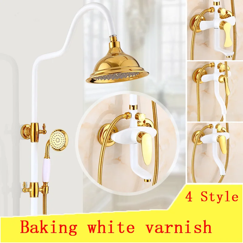 

Baking white varnish shower faucet set shower head, Bathroom shower faucet wall mounted,Gold Plated rain shower faucet mixer tap