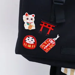 Japan Lucky Cat Embroidery Ironing on Cool Appliques for Kids Jacket T-shirts Clothing Sticker Badges for Hats Backpack