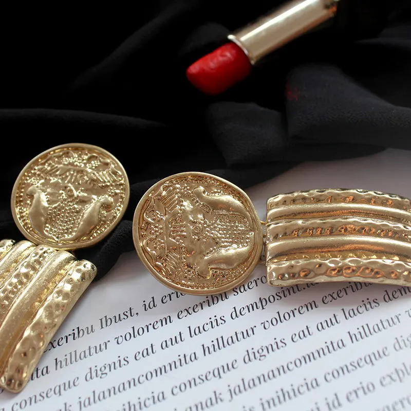 Carvejewl Vintage big Coin rectangle pendant drop Earrings Women Party jewelry Round Disc Medal Gold Silver Color dangle earring