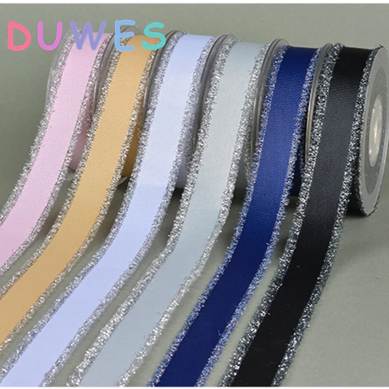 DUWES 6 Color 3 size options 50yards Silver Purl Grosgrain Fringe Ribbon pick color wedding packing Accessory headwear D877