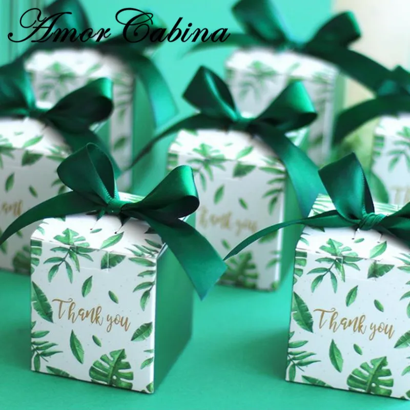 50pcs European creative fresh green square box Mori wedding gift bag candy chocolate box wedding party gift box