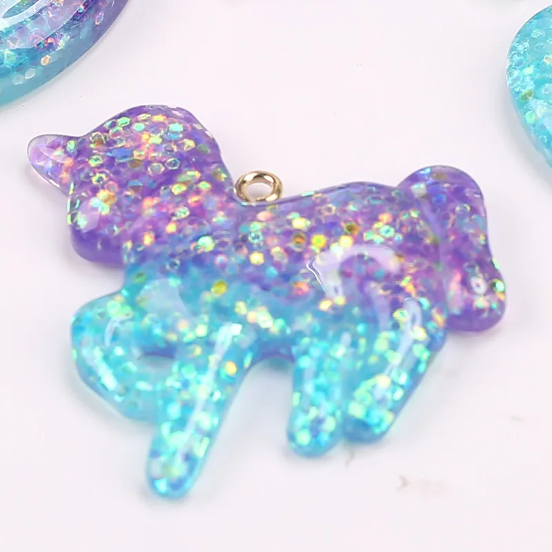 10Pcs Resin Charms Glitter Unicorn Moon Star For Keychain Pendant Necklace DIY Making
