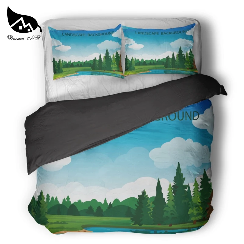 Dream NS Stick Figure Forest Lake Bedding Set King Queen Duvet Set Black Bedclothes Pillowcase Customized Home Textiles Bed Set