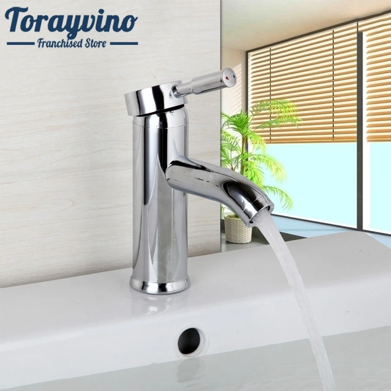 Torayvino Bathroom Faucet torneira Chrome Polished Deck Mounted Mixer tap Single Handle spray Hot & Cold Water mixer Basin taps