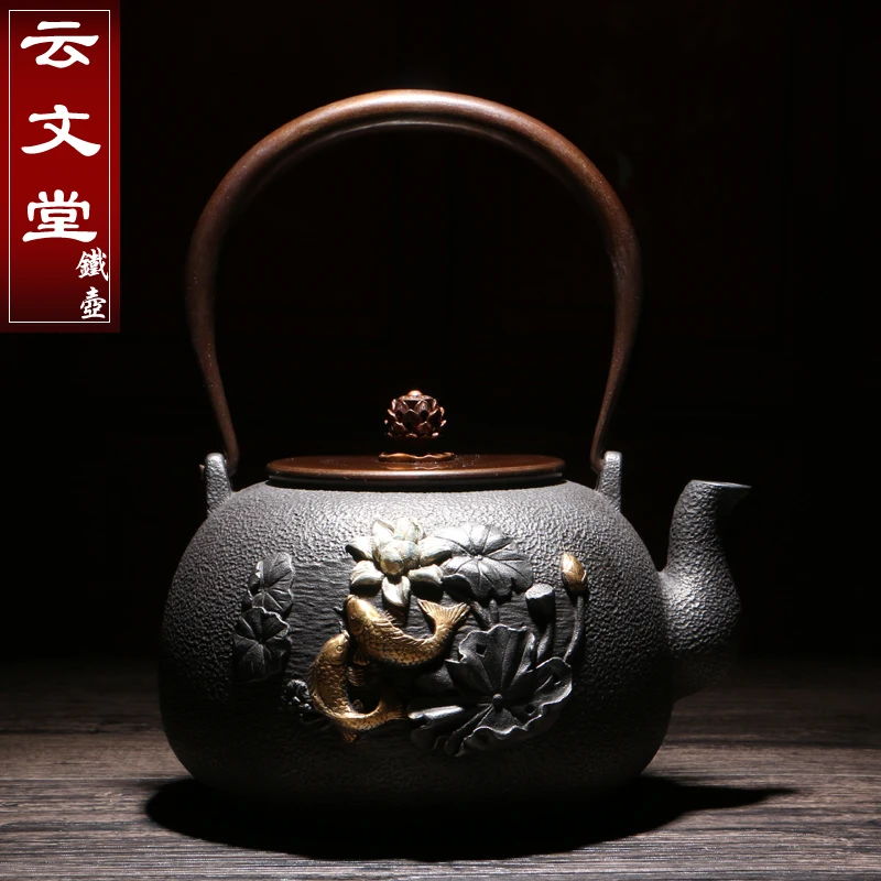 1.6L Exquisite Embossed Pattern Handmade Oxidized Uncoated Cast Iron Teapot Kung Fu Tea Set Boil Kettle