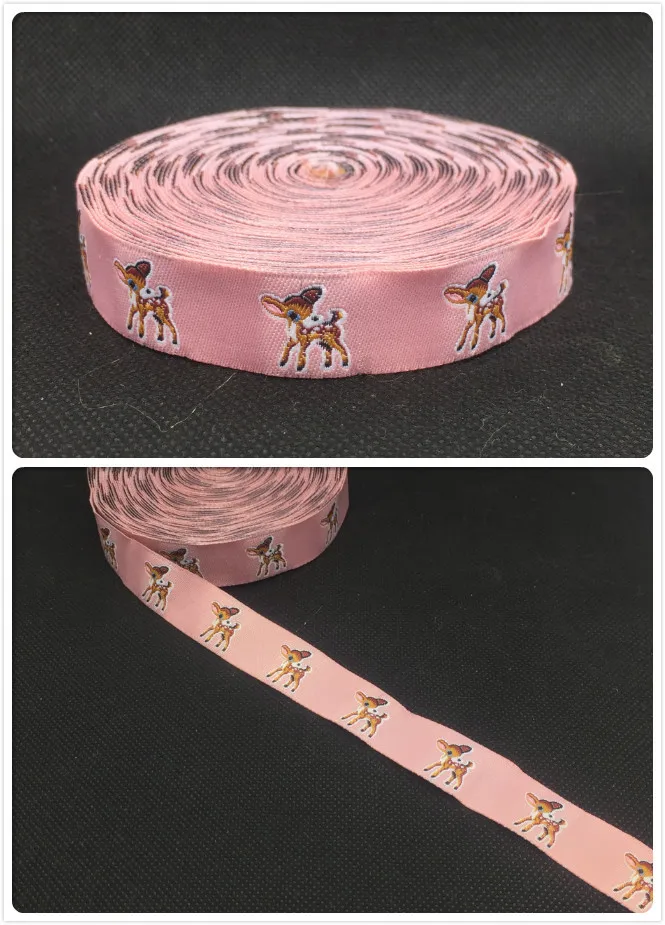 2015 NEW 5/8'' 16mm  10yard/sets Woven Jacquard Ribbon with deer  pink For Dog Collar