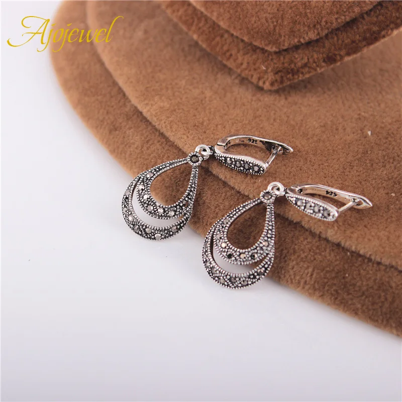 Ajojewel Brand Fashion Waterdrop Crystal Earrings For Women Black Jewelry Drop Earrings With Stone