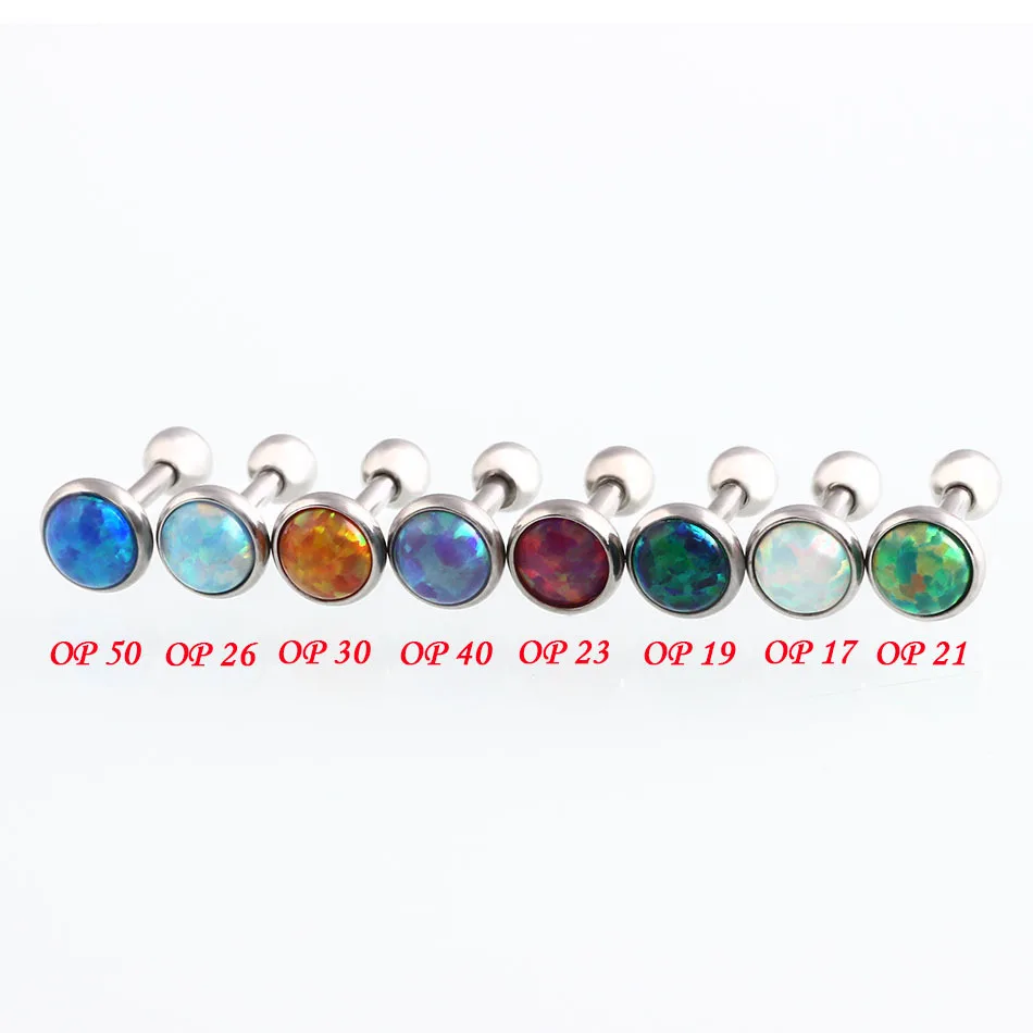 1PC Fashion Opal Ear Cartilage Tragus Piercing Assorted Colors Earring Stud For Sexy Girls Body Jewelry 3mm 4mm 5mm