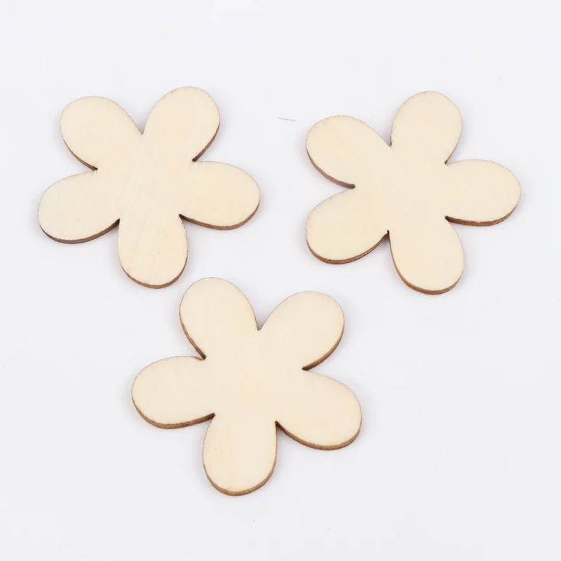 15/20/25/35mm 50pcs Natural Wooden Flower Pattern Scrapbooking Art Collection Craft For Handmade Sewing Decoration